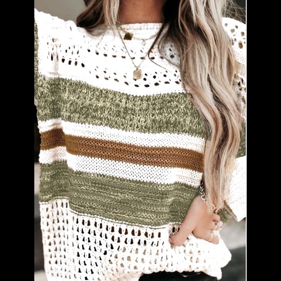 Rare Gorgeous Cotton Blend knitted Different Colored Stripes Long Sleeve Sweater - Picture 3 of 5